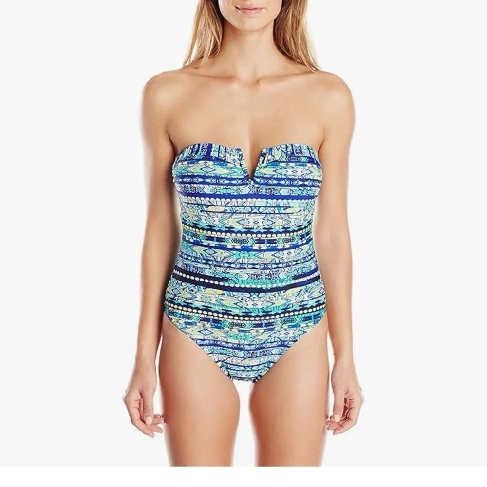Jessica Simpson Women’s Totem V-Wire Bandeau Maillott One Piece Swimmingsuit wit